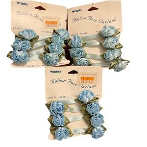 VTG Wrights Ribbon Roses For Sewing/Crafts, NOC New Old Stock Blue‎ / Green
